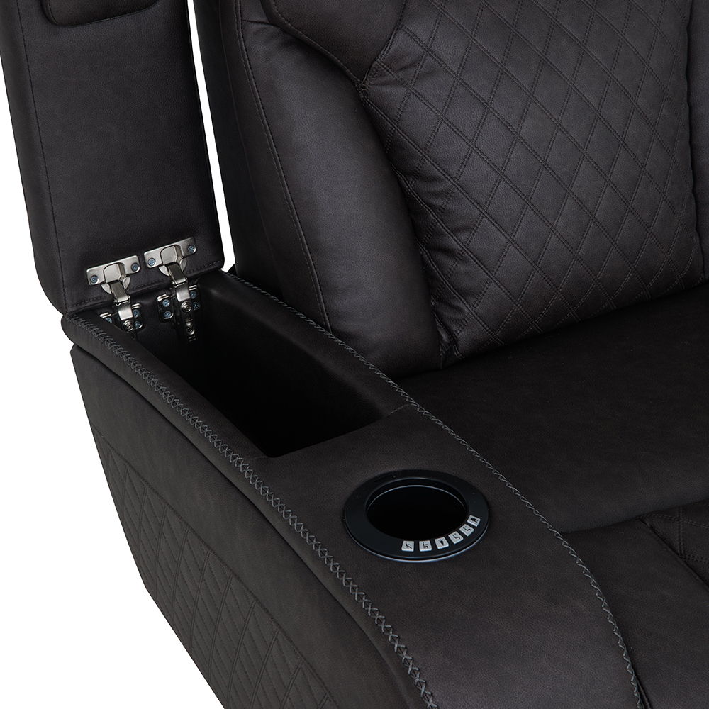 Wendell - Power Motion Sofa With Dropdown Table, Storage, USB & LED - Dark Gray