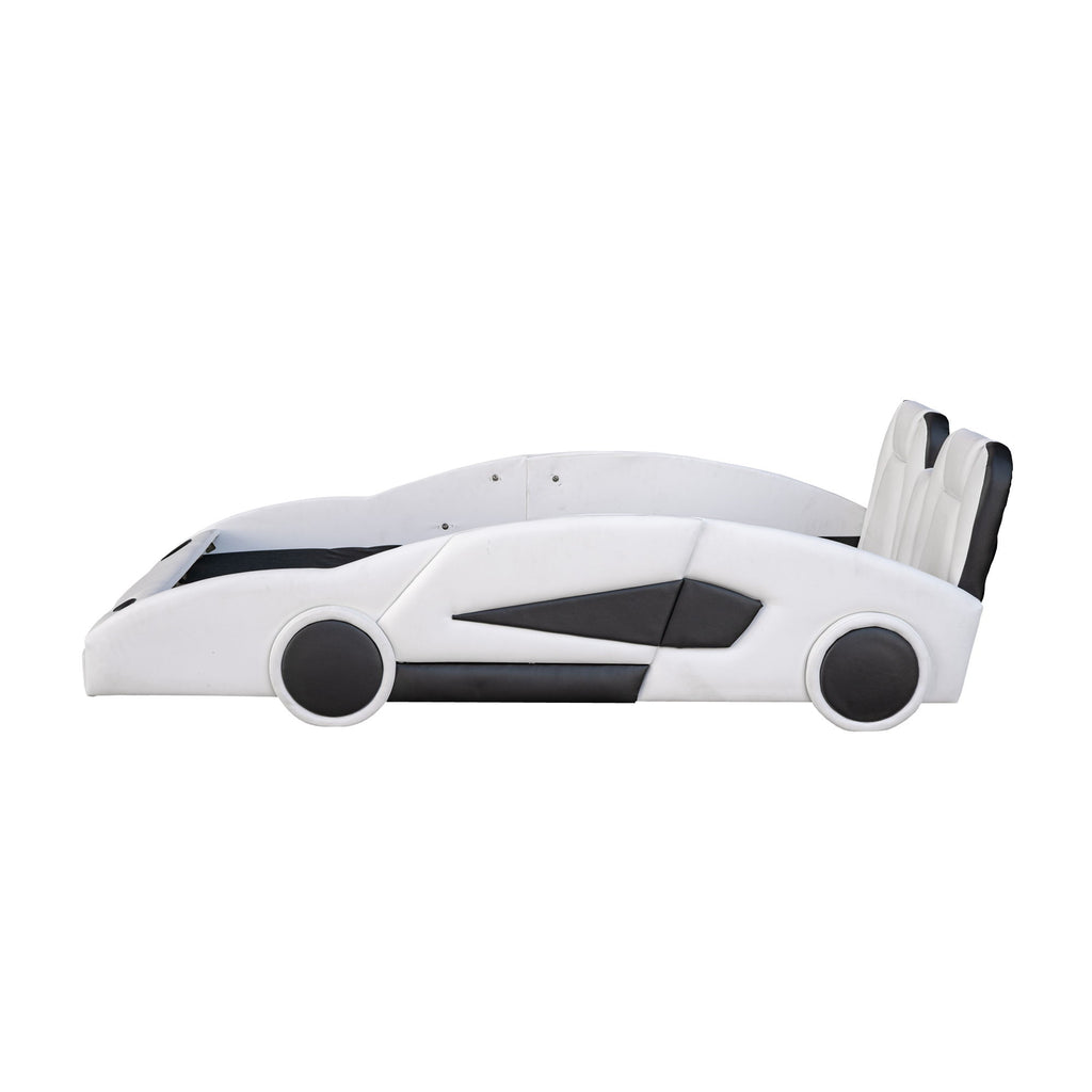 Race Car Shaped Twin Platform Bed With Wheels, Pine Wood Construction