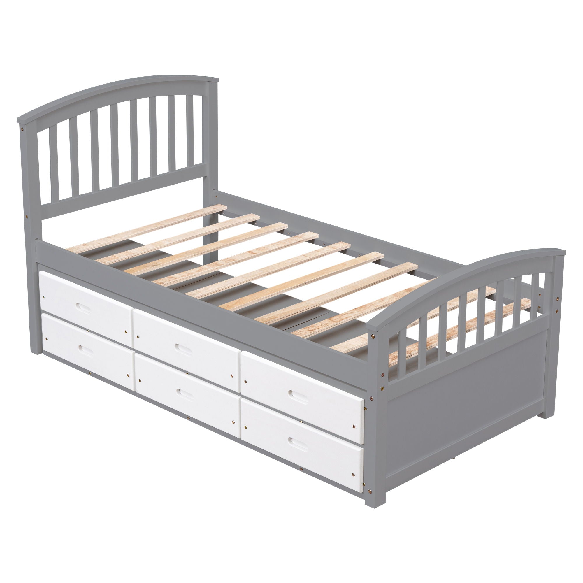 Platform Storage Bed Solid Wood Bed With 6 Drawers