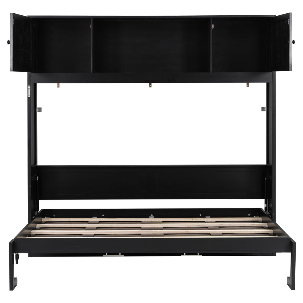 Rustic Casual Murphy Bed With Storage Cabinets