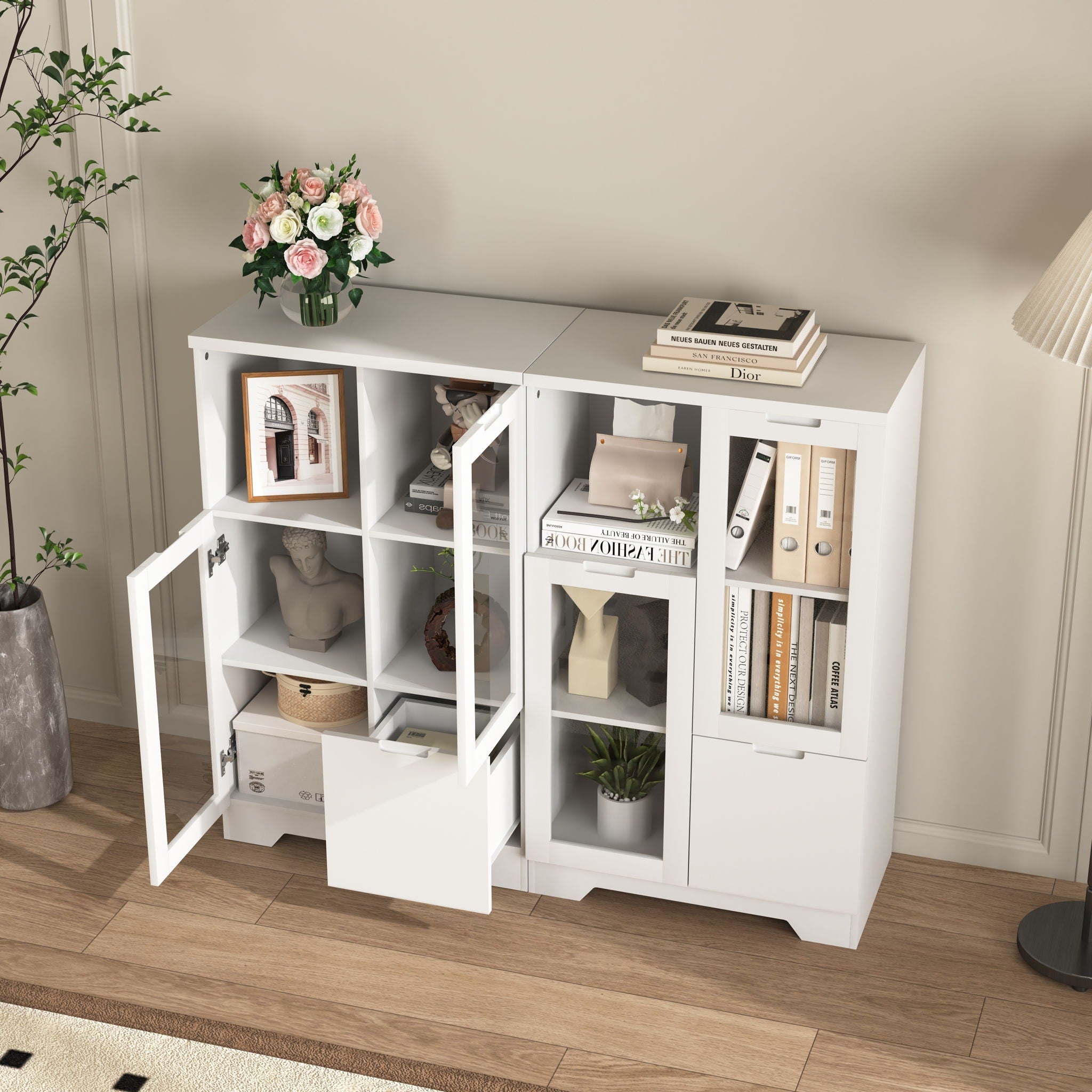 Modern Cabinet With Glass Doors And Drawer