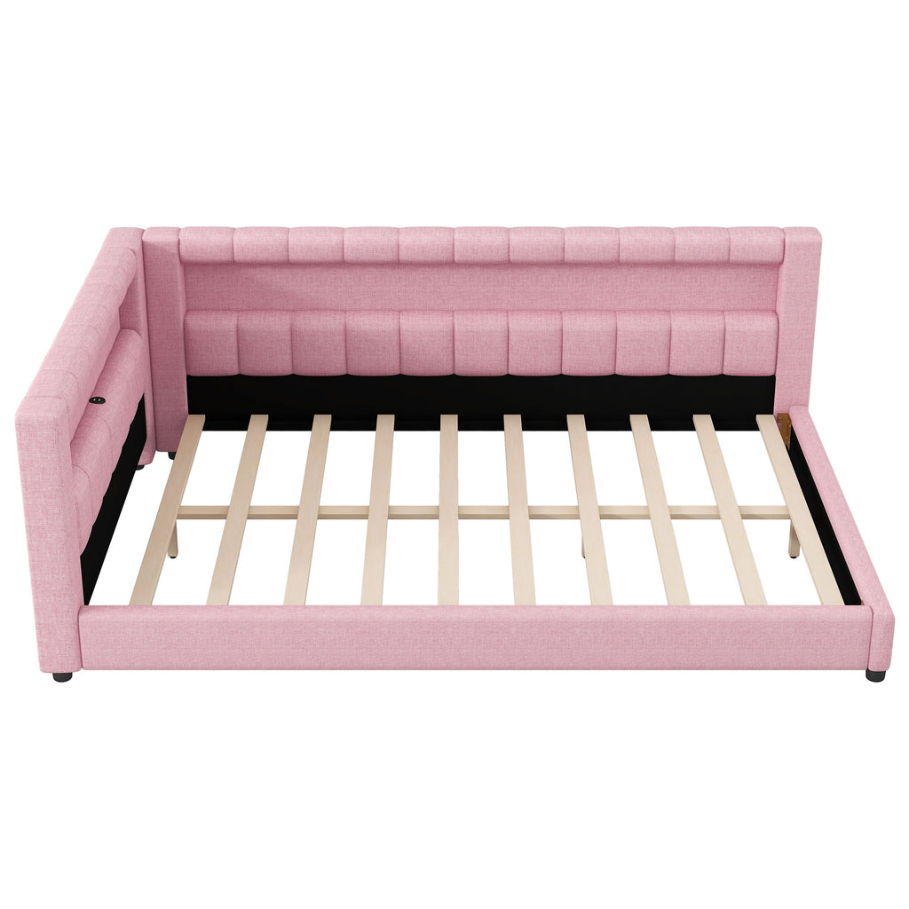 Upholstered Platform Bed With LED Belt And USB Ports