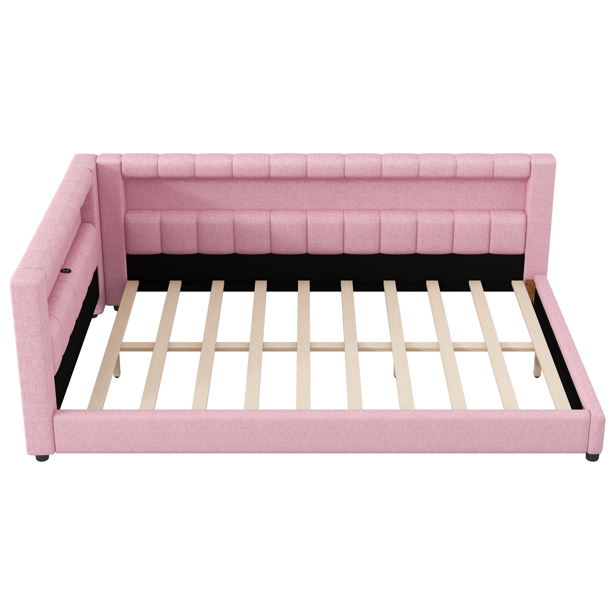 Upholstered Platform Bed With LED Belt And USB Ports