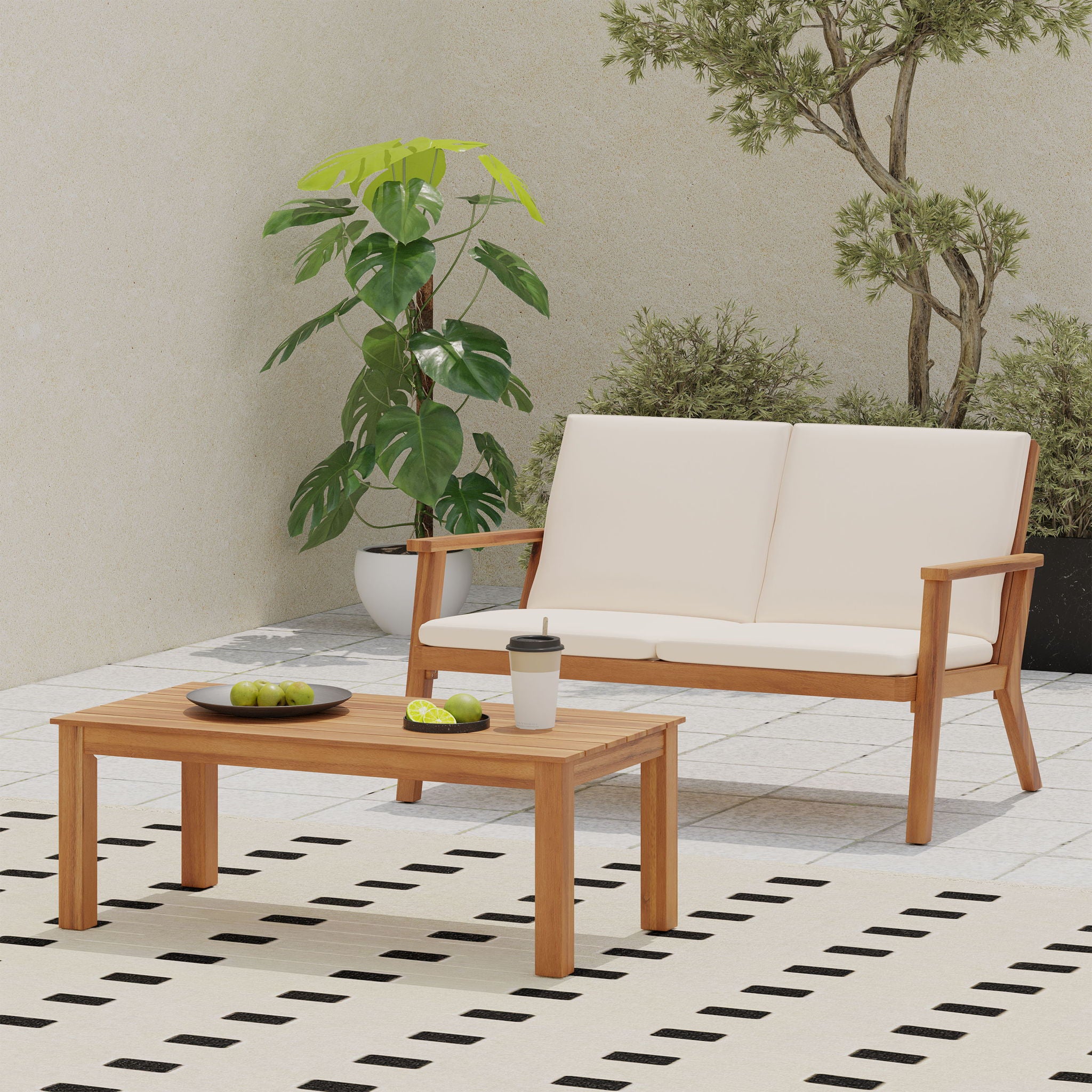 Serenit - 2 Piece Patio Set With Cushions, Loveseat And Coffee Table - Beige / Brown