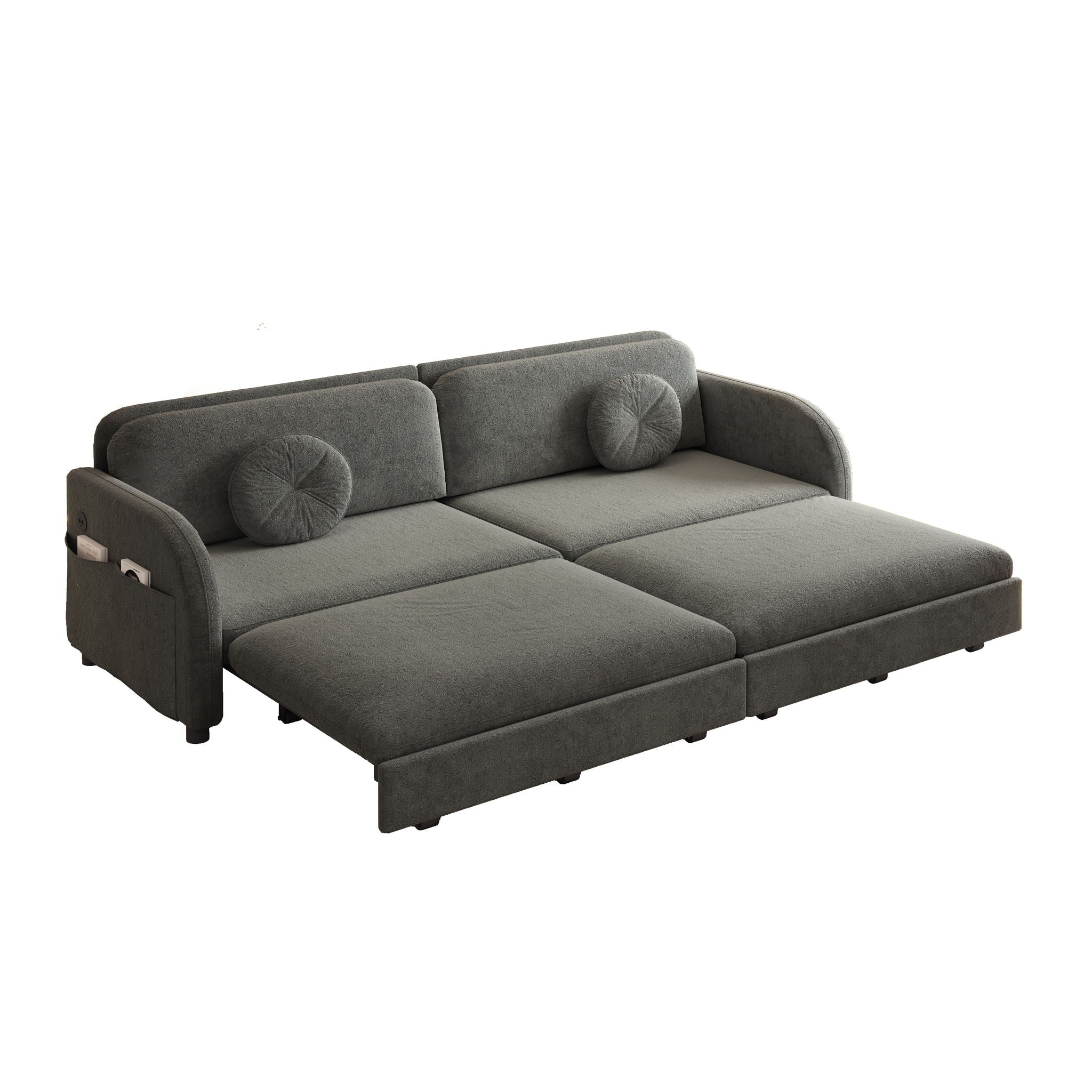 Upholstered Pull Out Couch With Side Pocket & USB Port