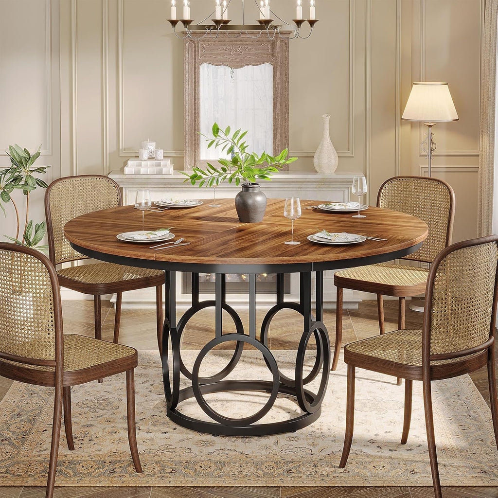 Round Dining Table For Kitchen & Dining Room - Brown / Black