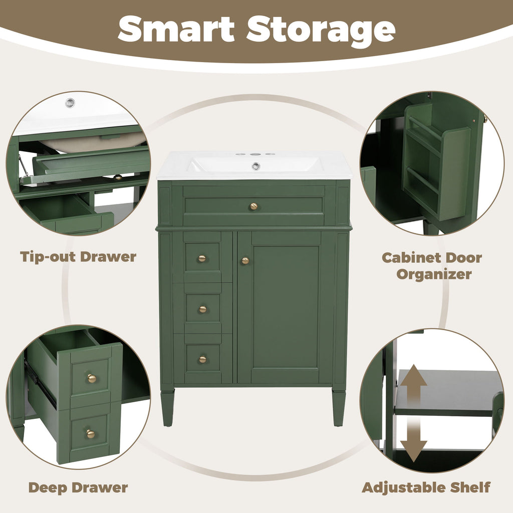 Bathroom Vanity With Top Sink, Storage Cabinet With 2 Drawers And Tip-Out Drawer