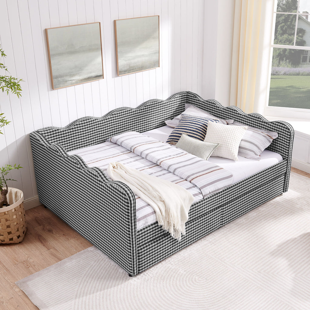 Gingham Daybed & USB Charging Port, Wave Shaped Design