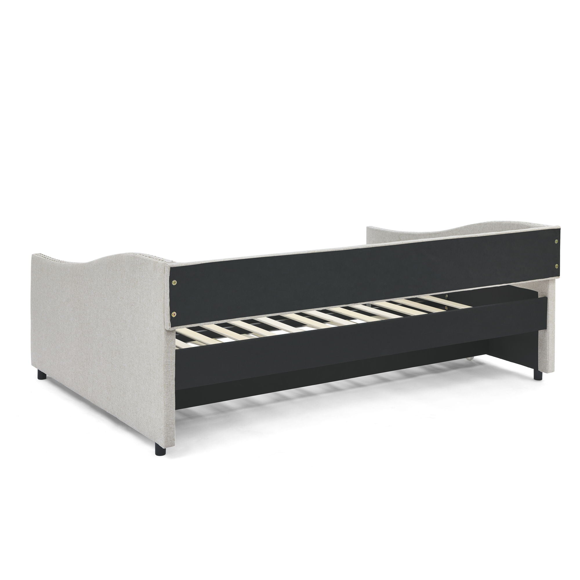Upholstered Tufted Daybed With Drawers, Waved Arms