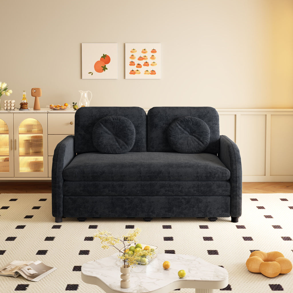 Upholstered Pull Out Couch With Side Pocket & USB Port