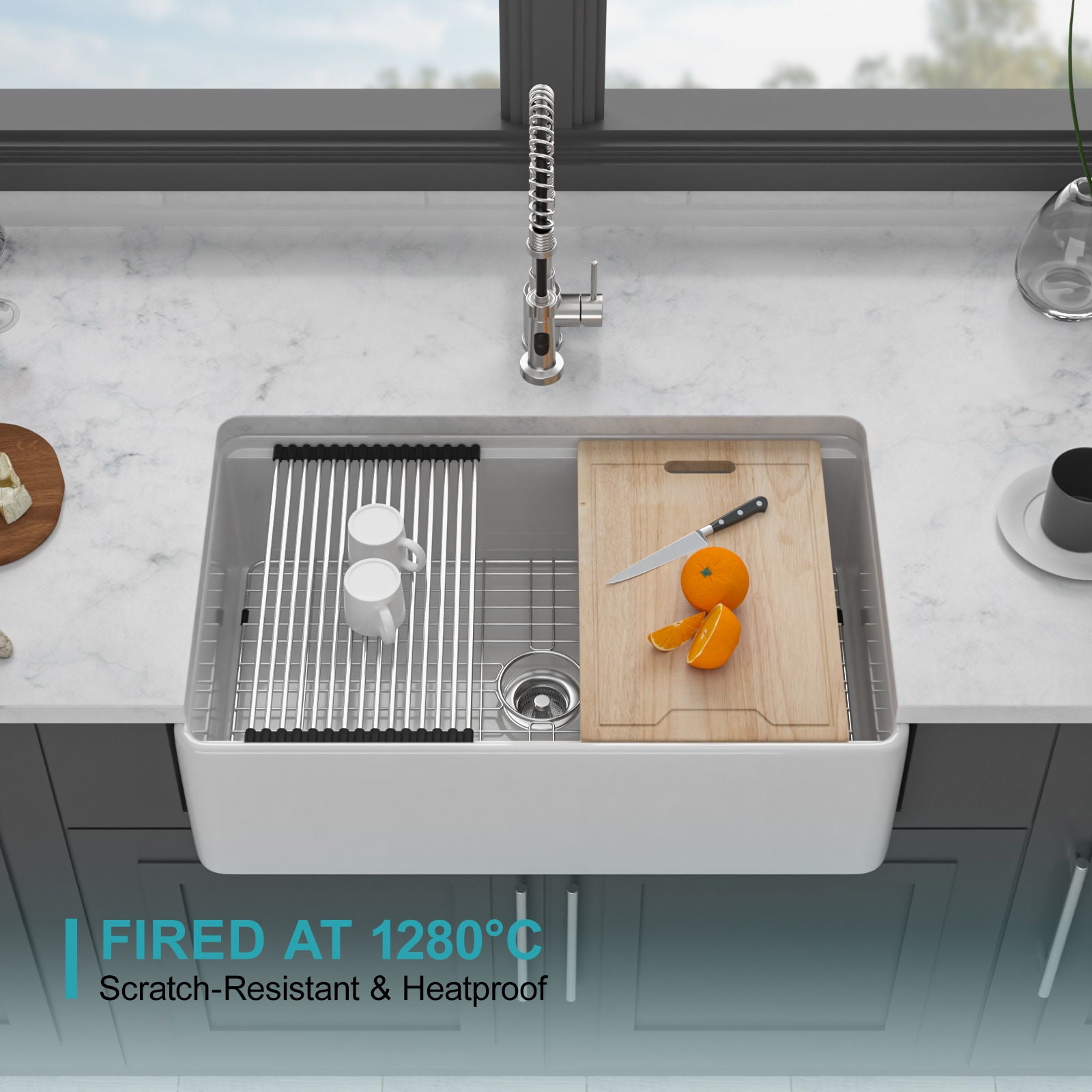 Kitchen Sink Workstation, Single Bowl - White
