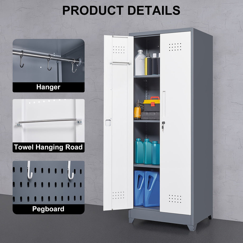 Lockers With Locking Doors, Adjustable Shelves, High Broom Tool Storage Cabinet