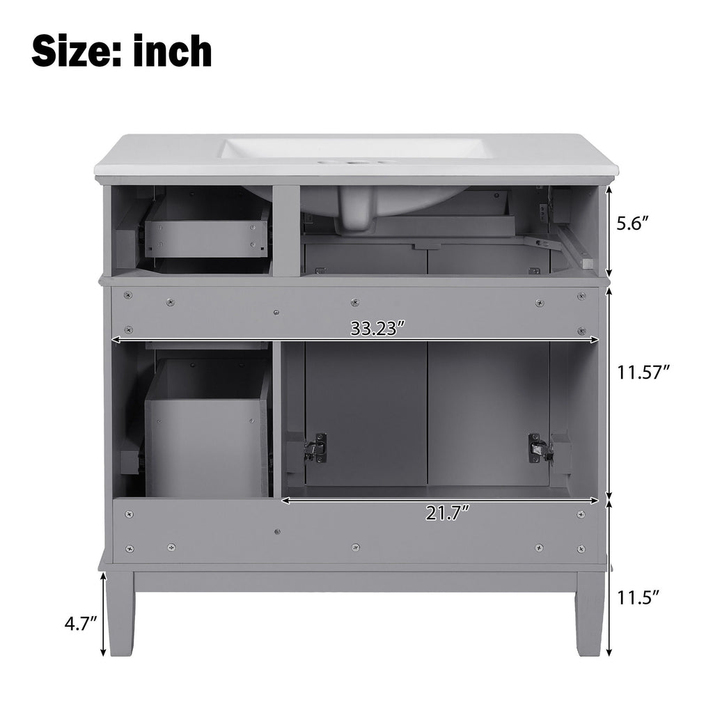 Modern Bathroom Vanity With Ceramic Sink, Soft Close Storage Cabinet