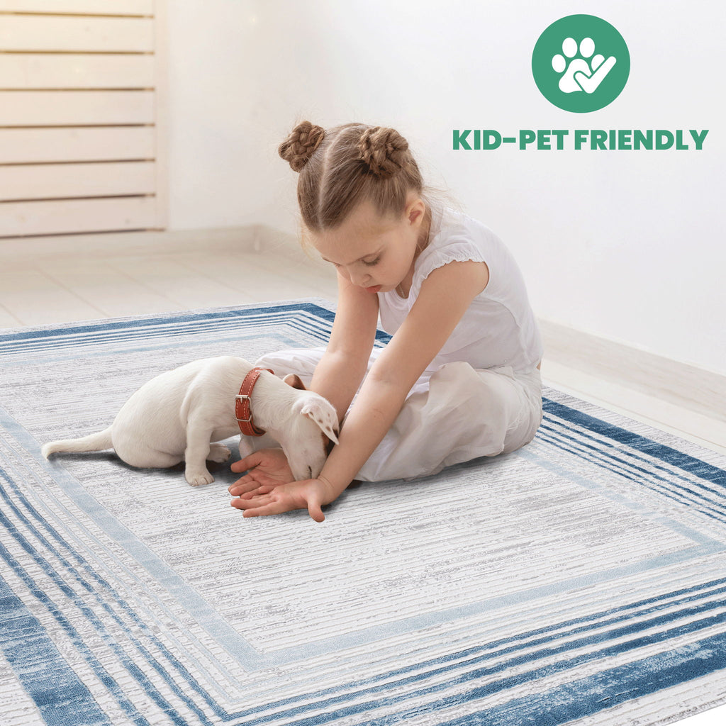 Marfi - 6' X 9' Bordered Area Rug - Blue / Ivory