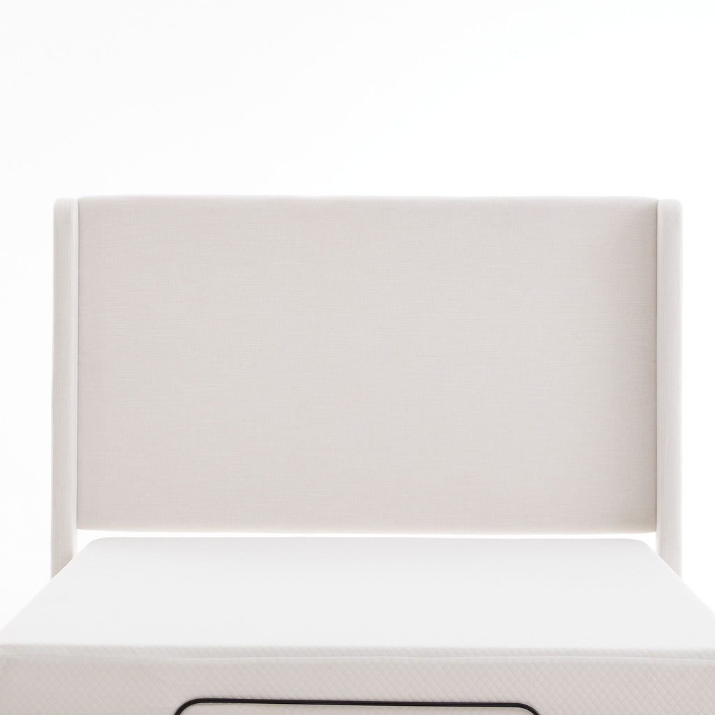 Caron - Queen Size Upholstered Wingback Bed With Adjustable Base Bundle Set - Ivory