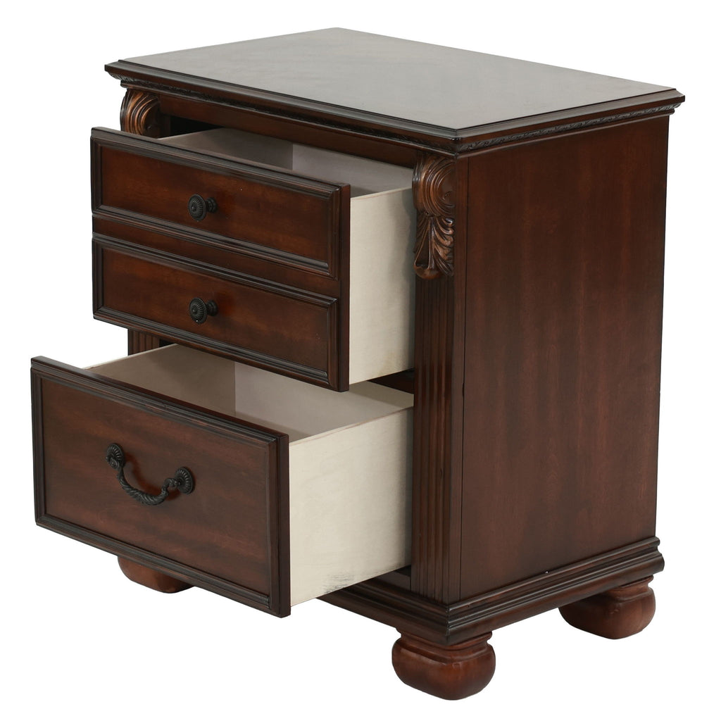 3 Piece Bedroom Set, Elegant Panel Bed With 2 Nightstands