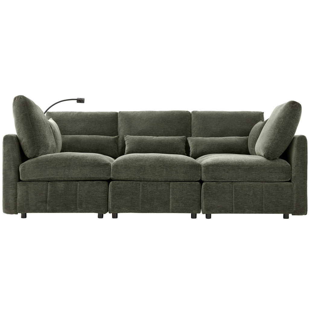 Modern Modular U-Shaped Sofa Bed With Movable Ottoman, USB Ports, Phone Holder