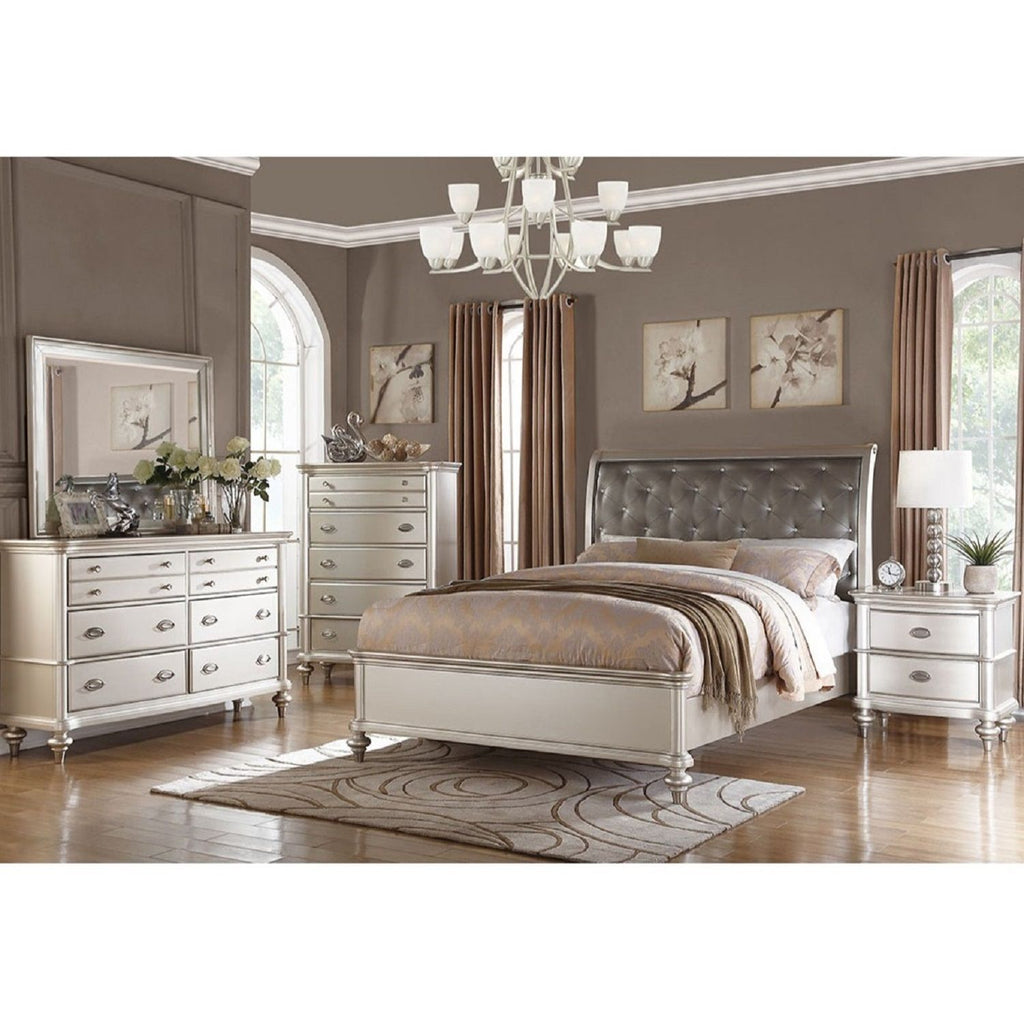 Bedroom Furniture Chest Of Drawers, 5 Drawer Storage - Champagne / Silver / Gray
