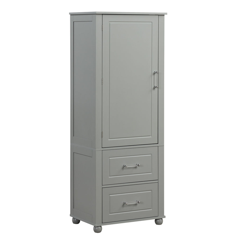 Tall Freestanding Bathroom Storage Cabinet With 2 Drawers And Adjustable Shelf
