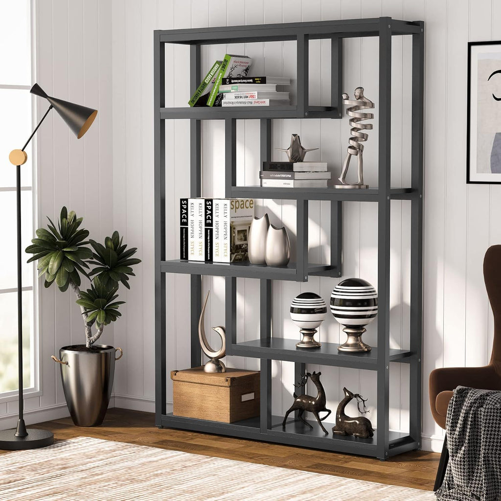 6 Tier Etagere Bookcase With Asymmetrical Shelves For Living Room