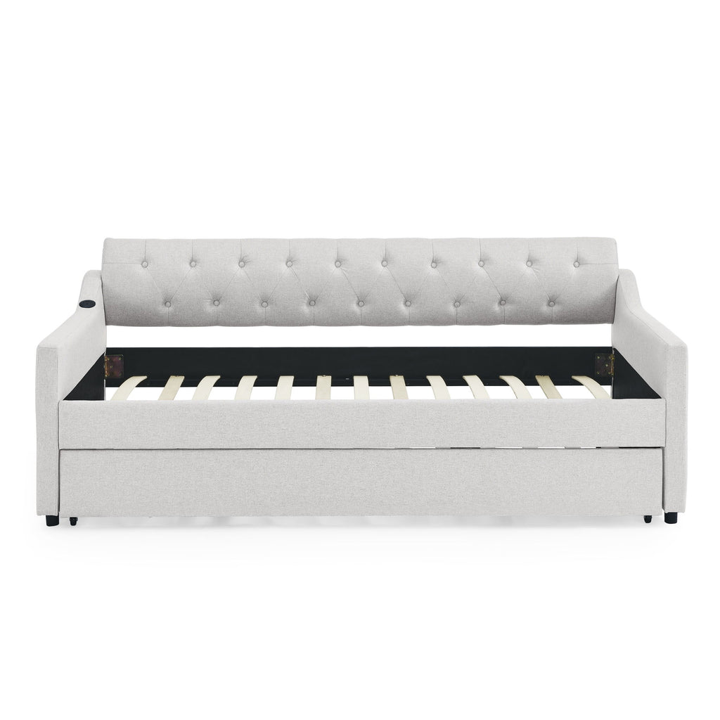 Size Upholstered Daybed With Trundle And USB Charging Armrest