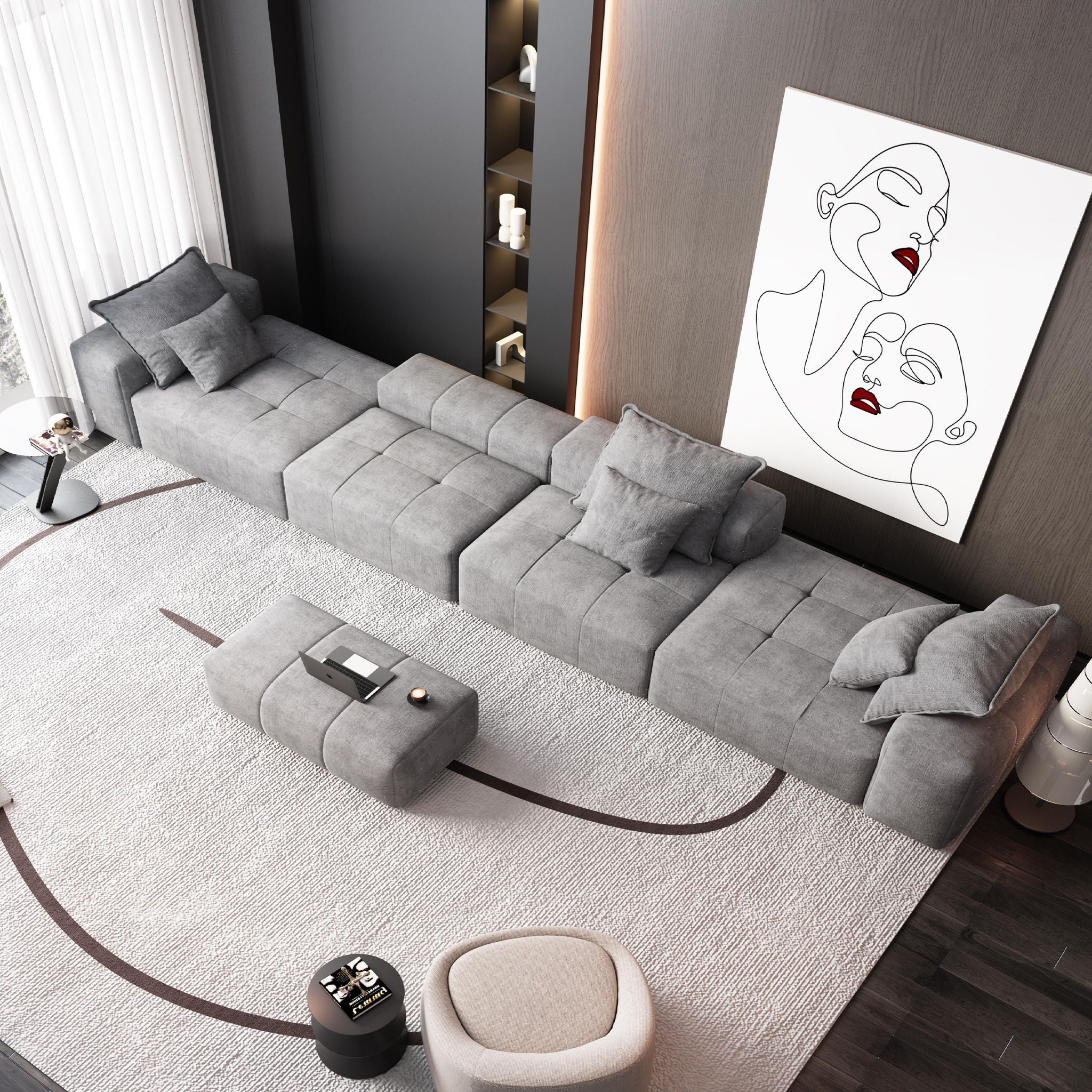 Modern Oversized, Modular Sectional Sofa With Pillows