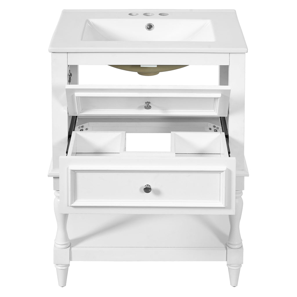 Bathroom Vanity With Sink, 2 Drawers Storage Cabinet, Open Shelf