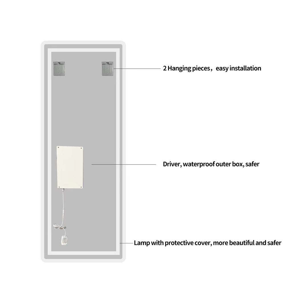 Full Length Mirror Lighted Vanity Body Mirror LED Mirror Wall Mounted Mirror Big Size Rounded Corners, Bedroom, Living Room, Dressing Room Hotel - Clear