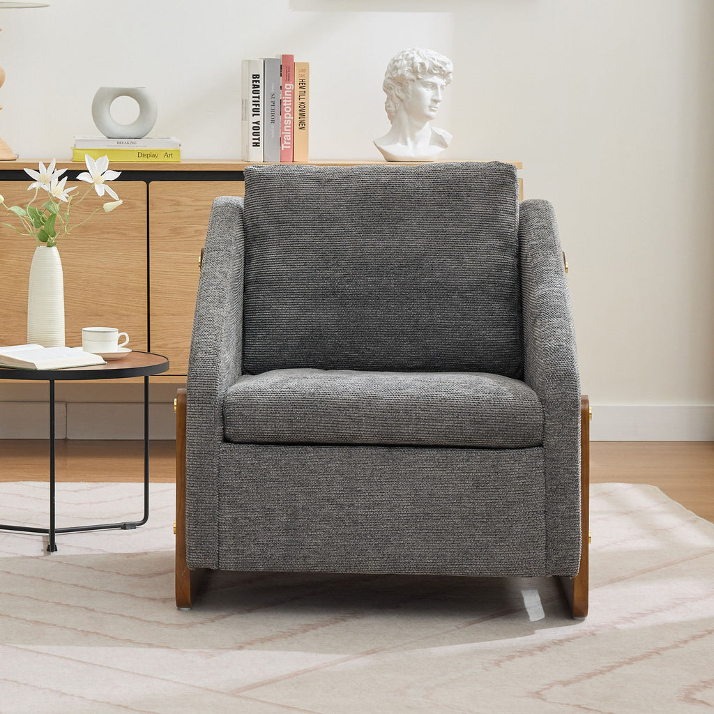 Modern Upholstered Armchair With Wooden Side Frame
