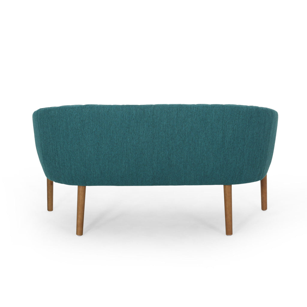 Mid Century Modern Loveseat With Channel Stitched Backrest