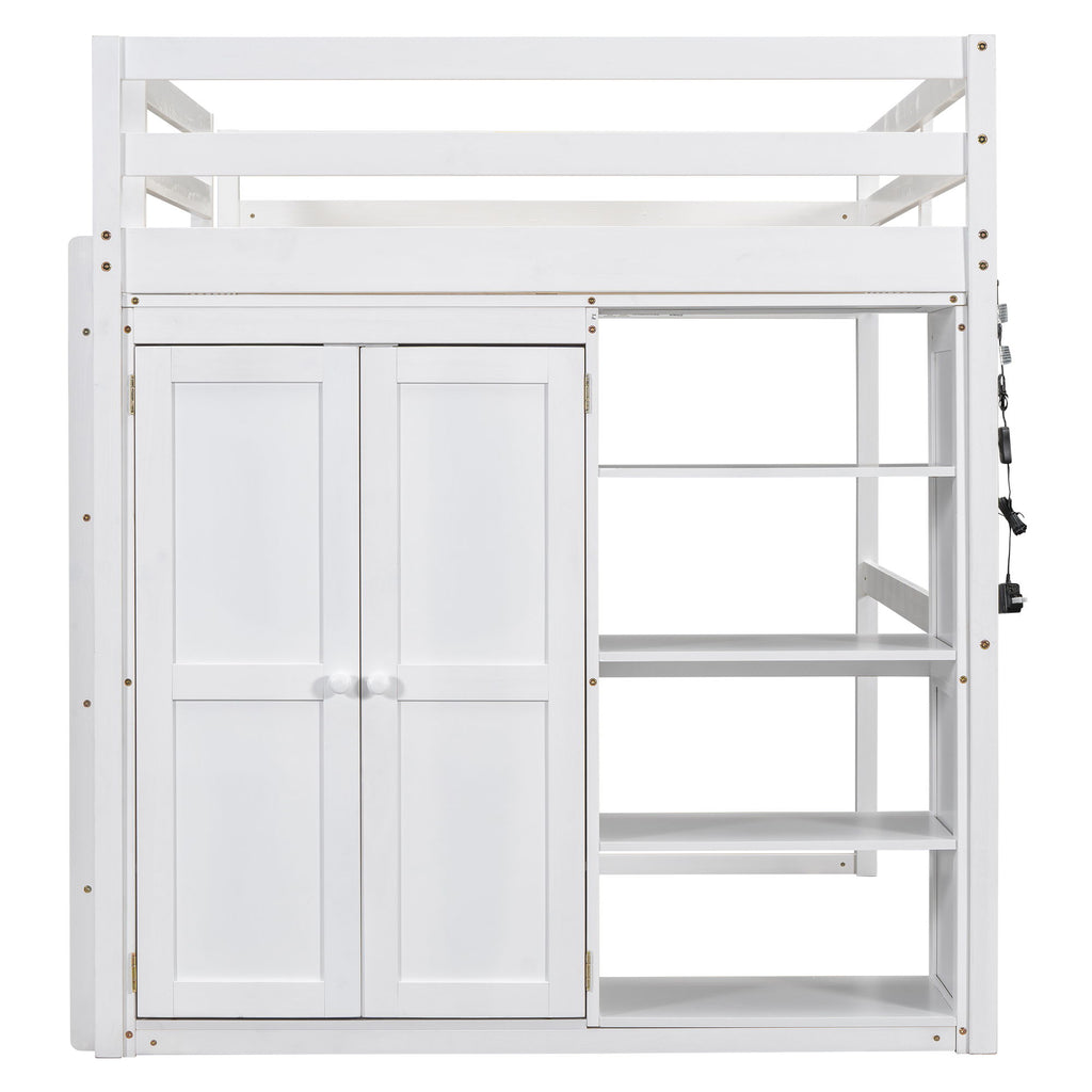 Loft Bed With Built In Wardrobe, Storage Shelves, And LED Light