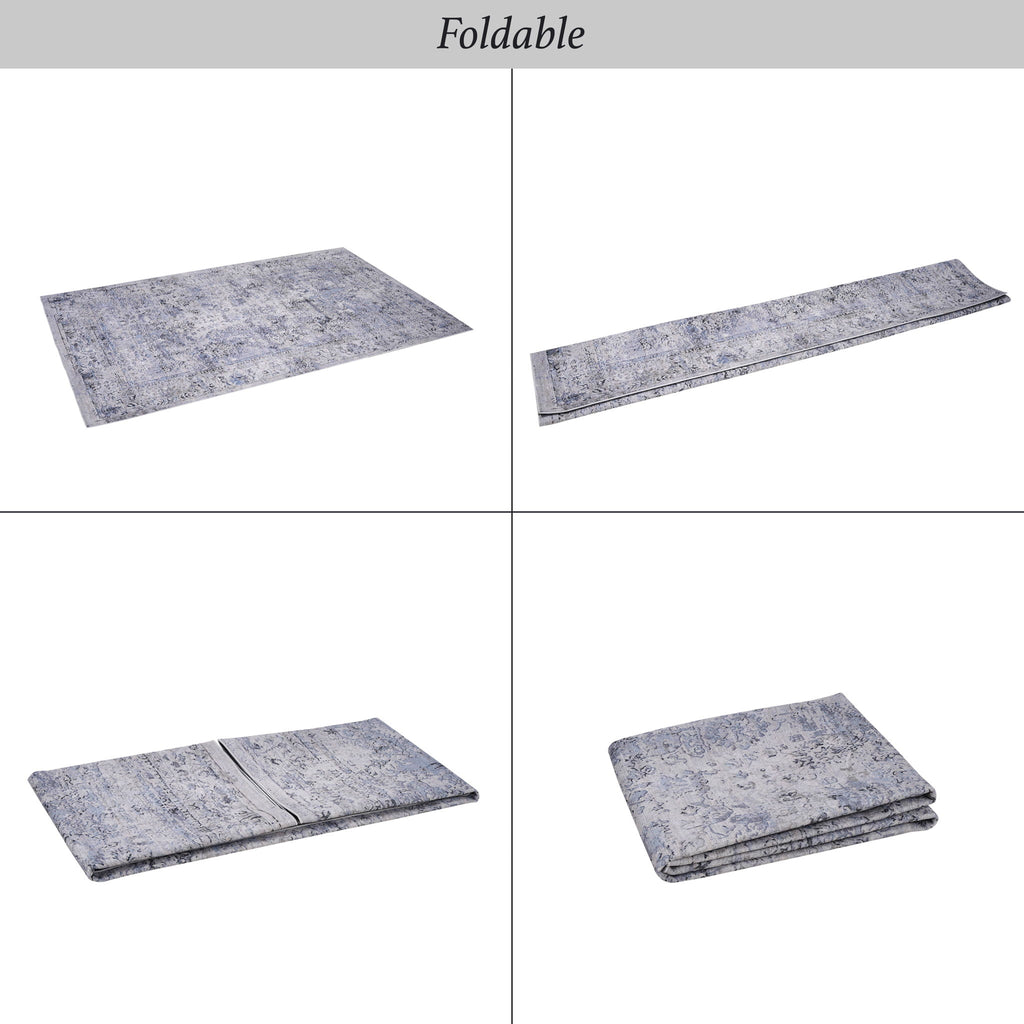 Maval - 2'6'' X 10' Washable Runner Rug - Blue / Cream