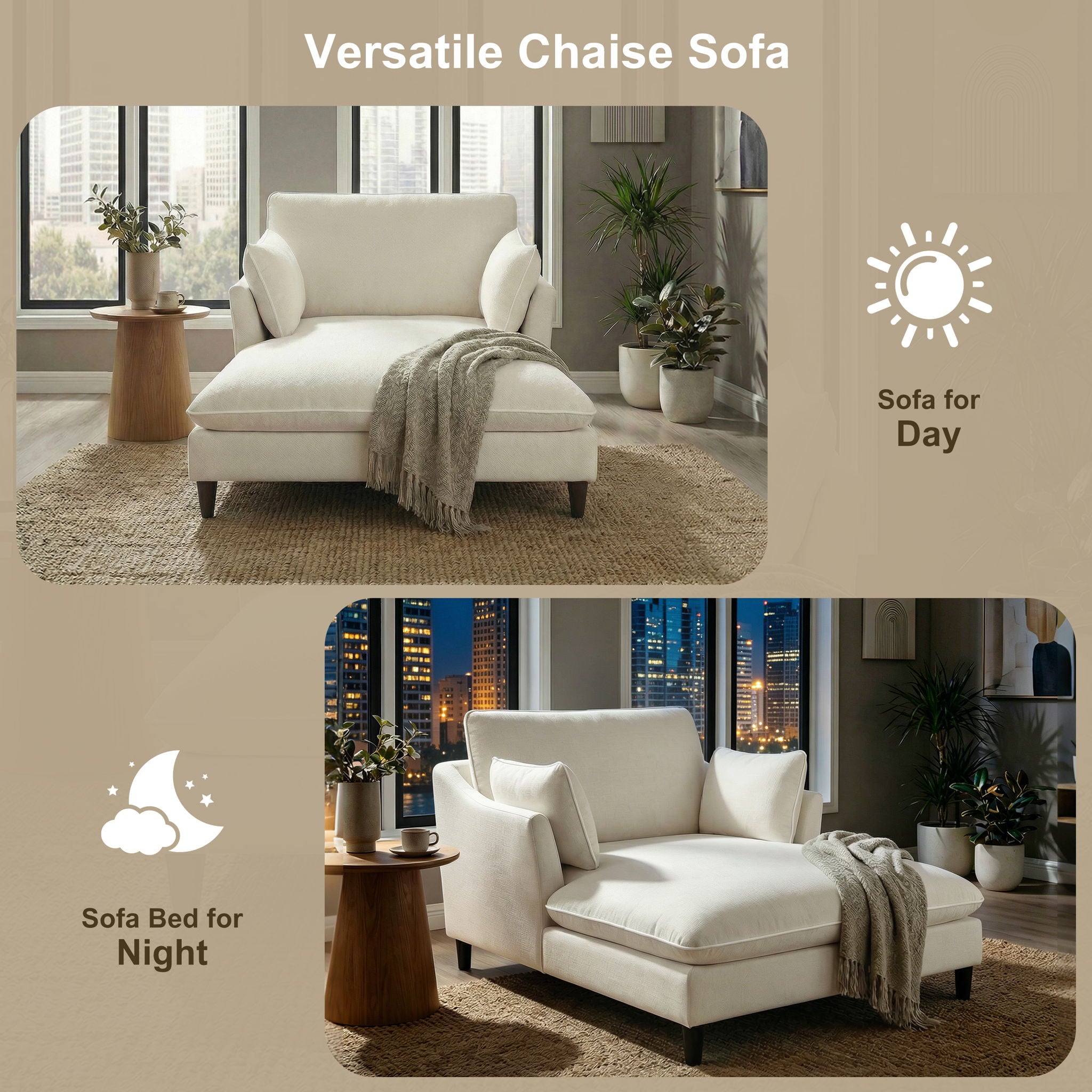 Modern Chaise Lounge Couch Sofa Bed With Pillows