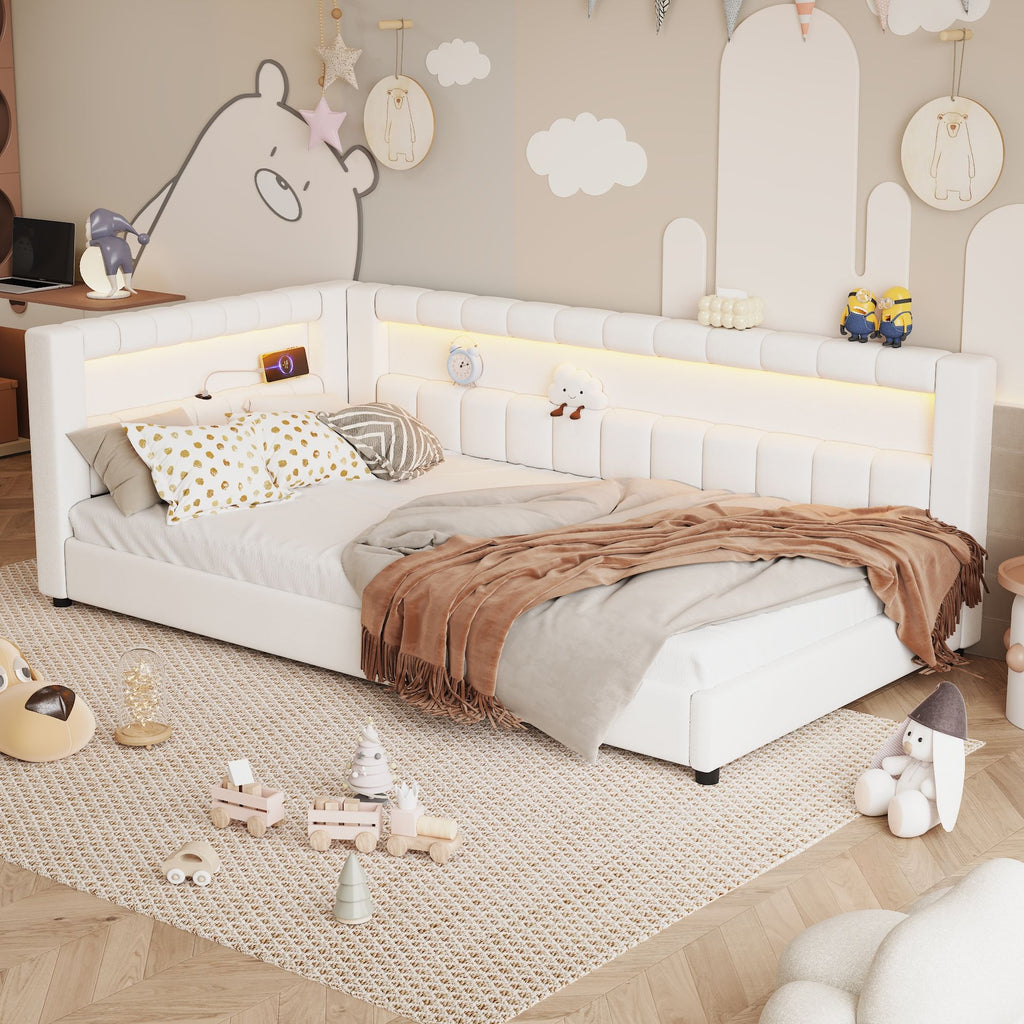Upholstered Platform Bed With LED Belt And USB Ports