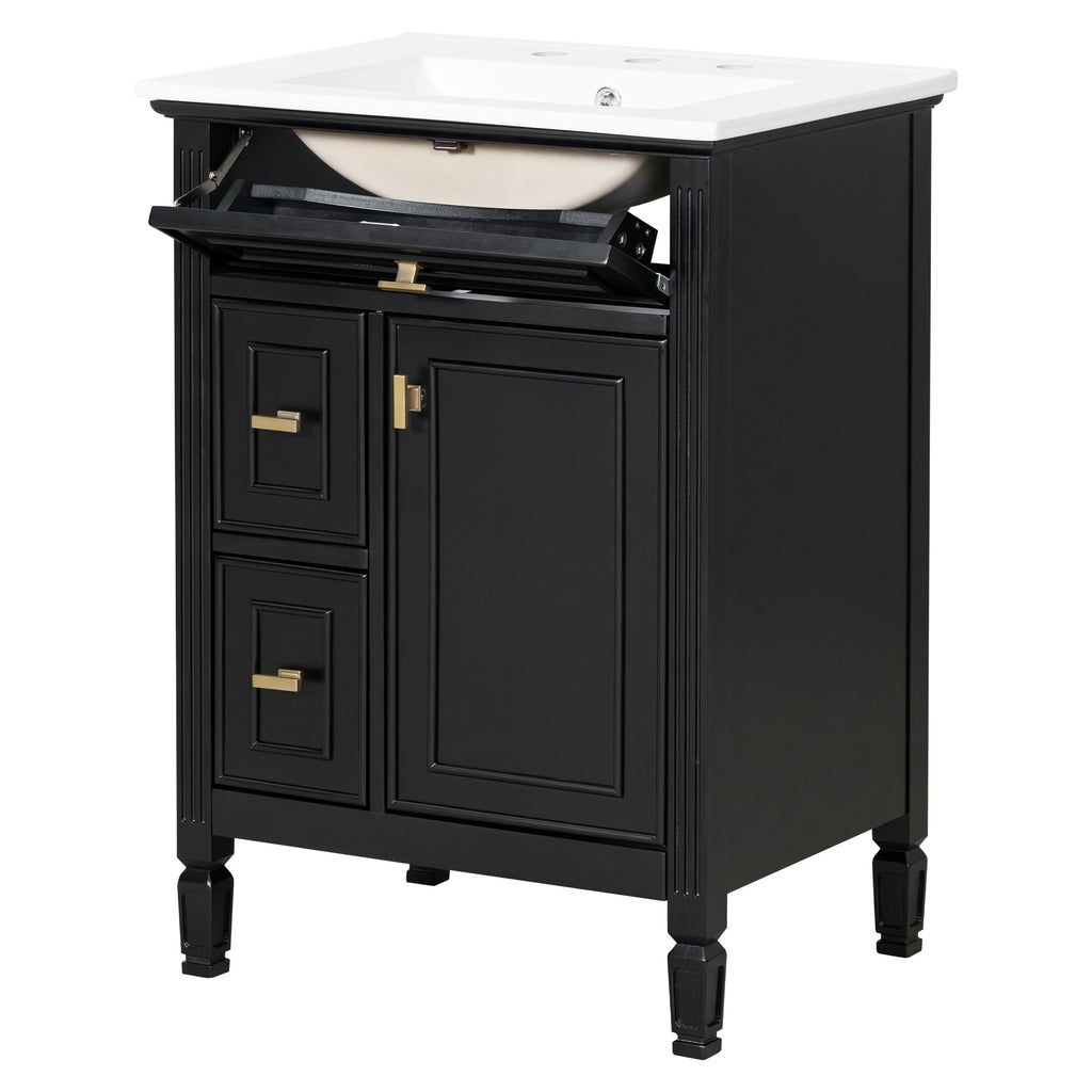 Modern Bathroom Vanity With Sink, Flip Drawer, 2 Drawers, Adjustable Shelf