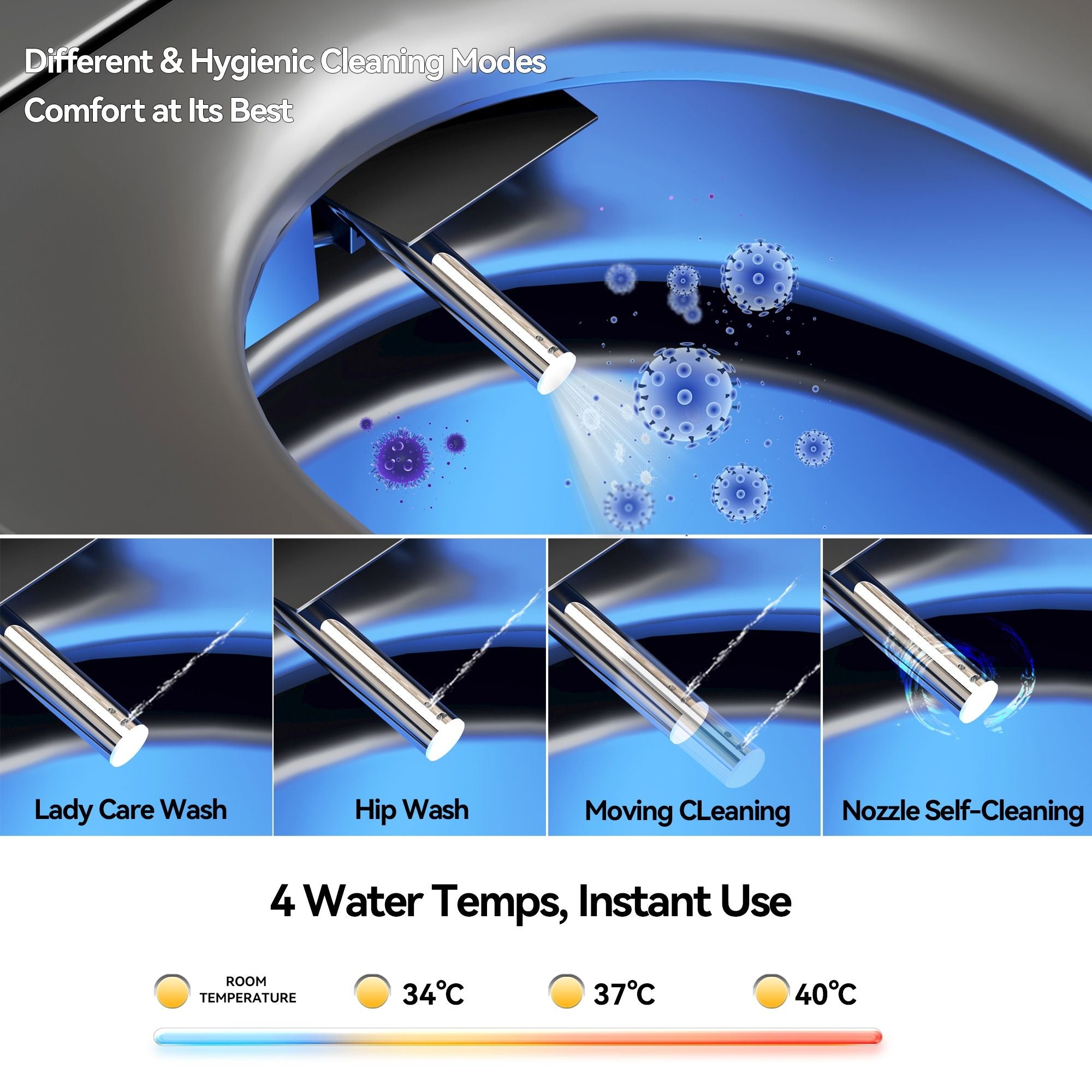 Smart Bidet Toilet With Auto Open / Close Seat