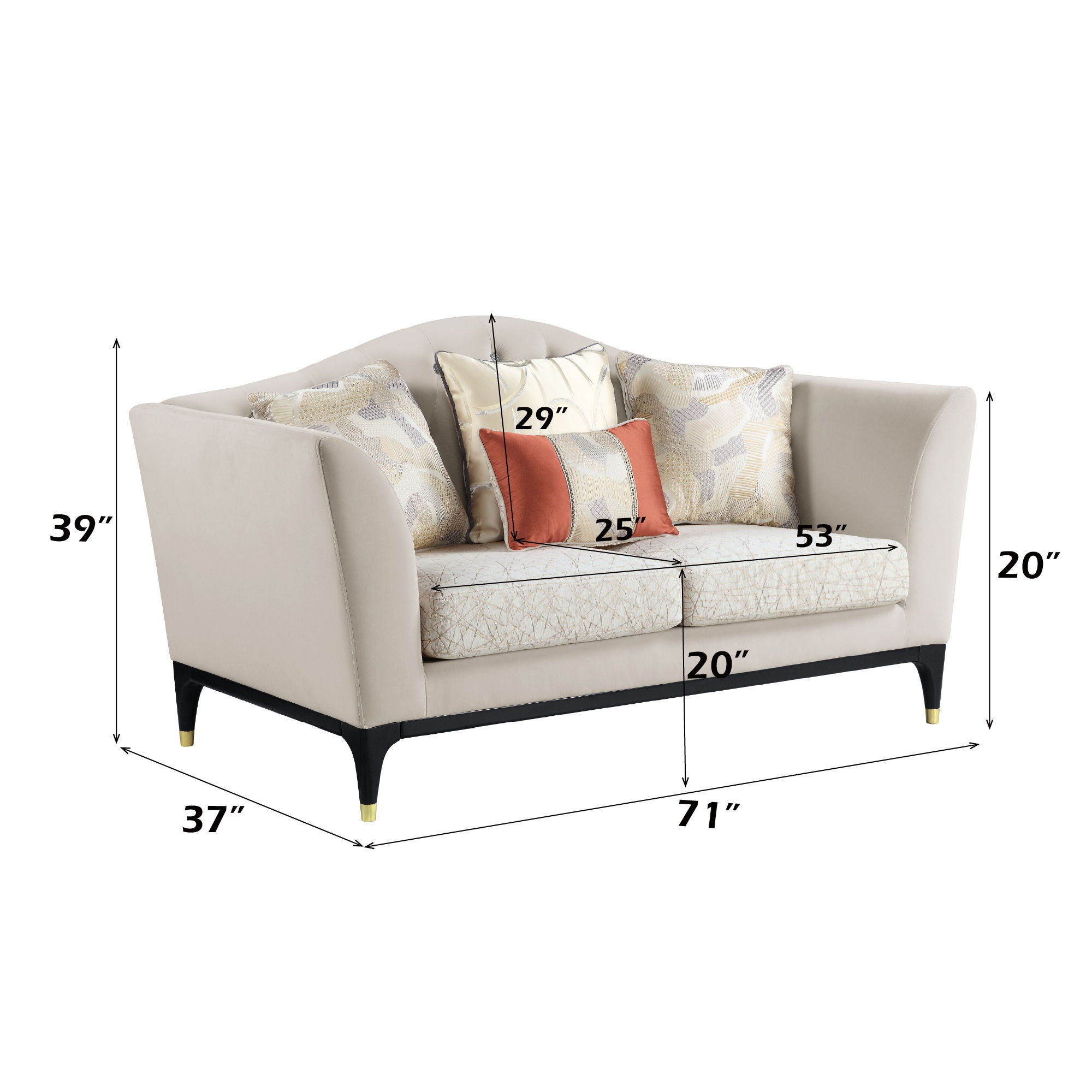 Tayden - Loveseat With 4 Pillows - Beige Velvet