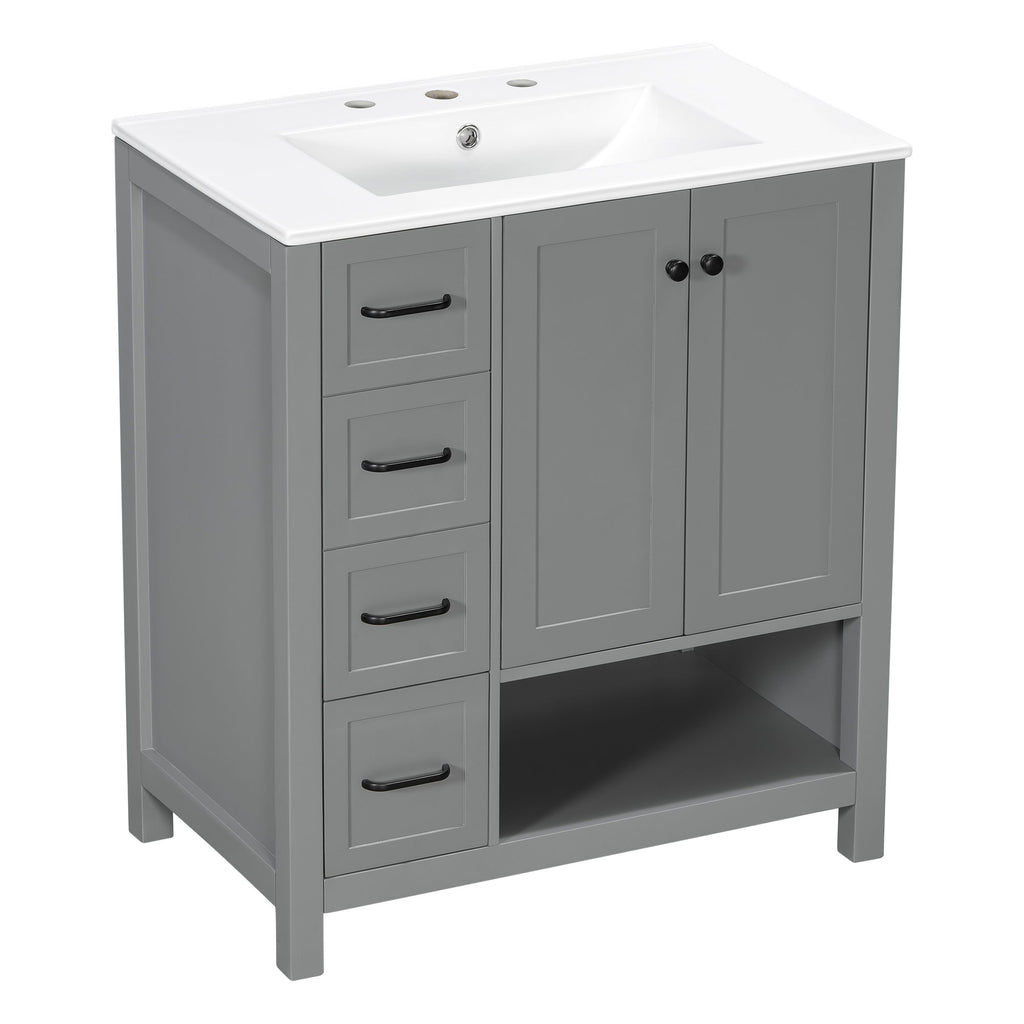Bathroom Vanity With Sink Top, Bathroom Vanity Cabinet With 2 Doors And 2 Drawers, Open Shelf