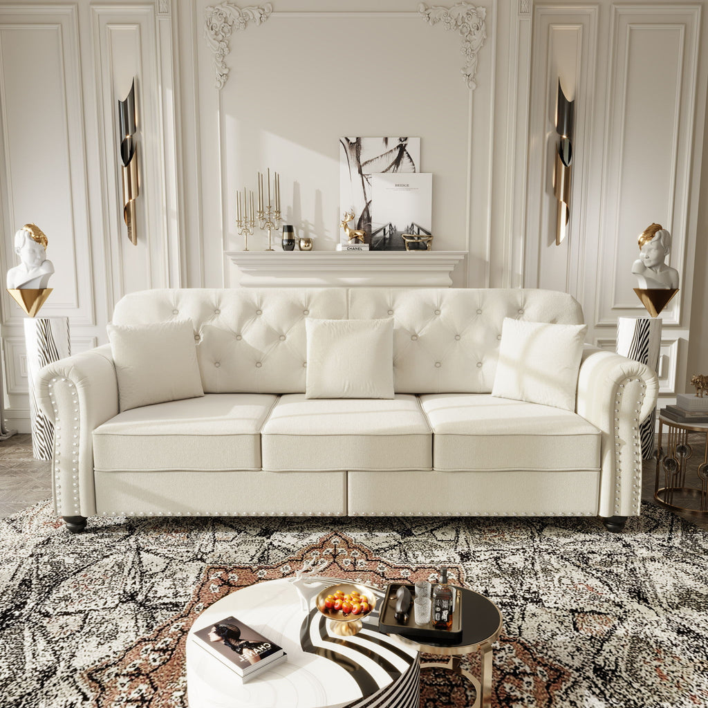 Upholstered Sofa Set With Nailhead Trim And Rolled Armrests, Includes Pillows