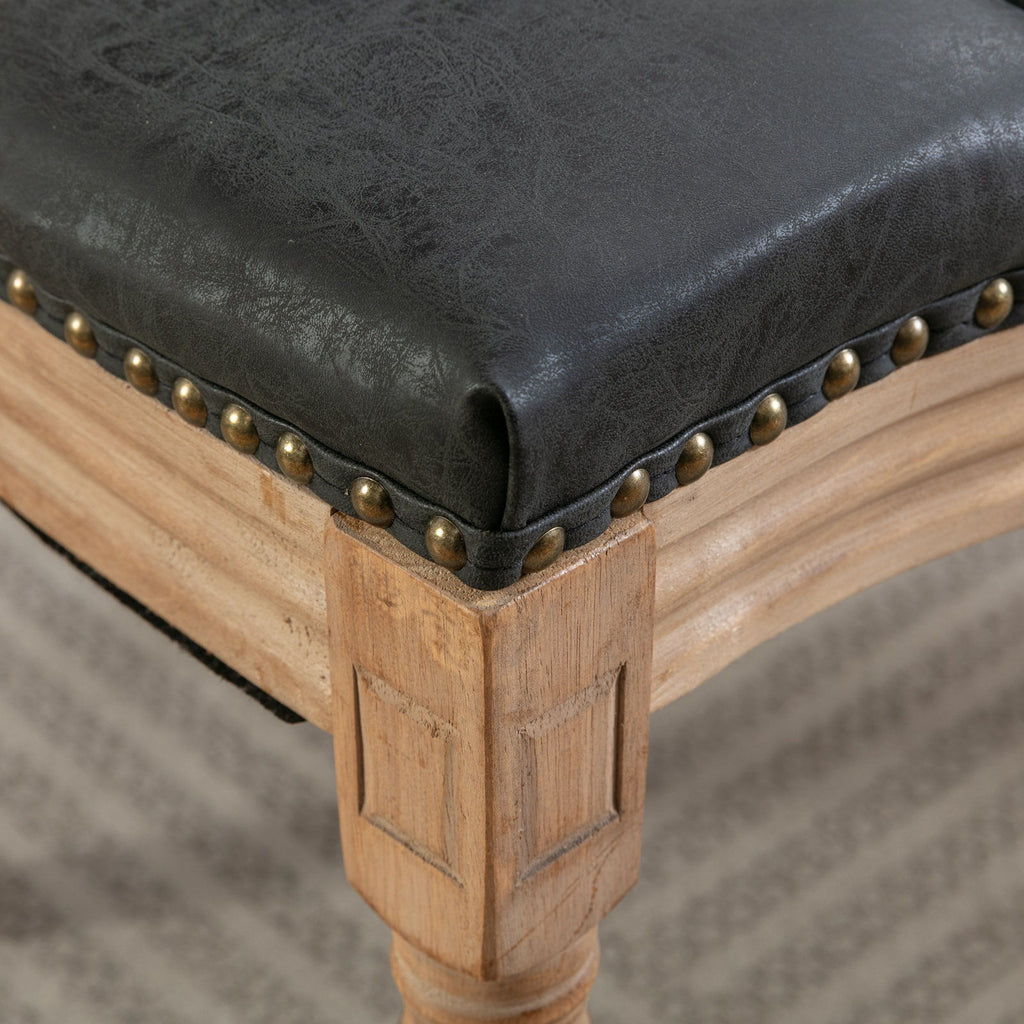 French Style Solid Wood Frame Antique Painting, Hand-Pulled Buckle Decoration Artificial Dining Chair With Nailhead Trim, Wood Legs