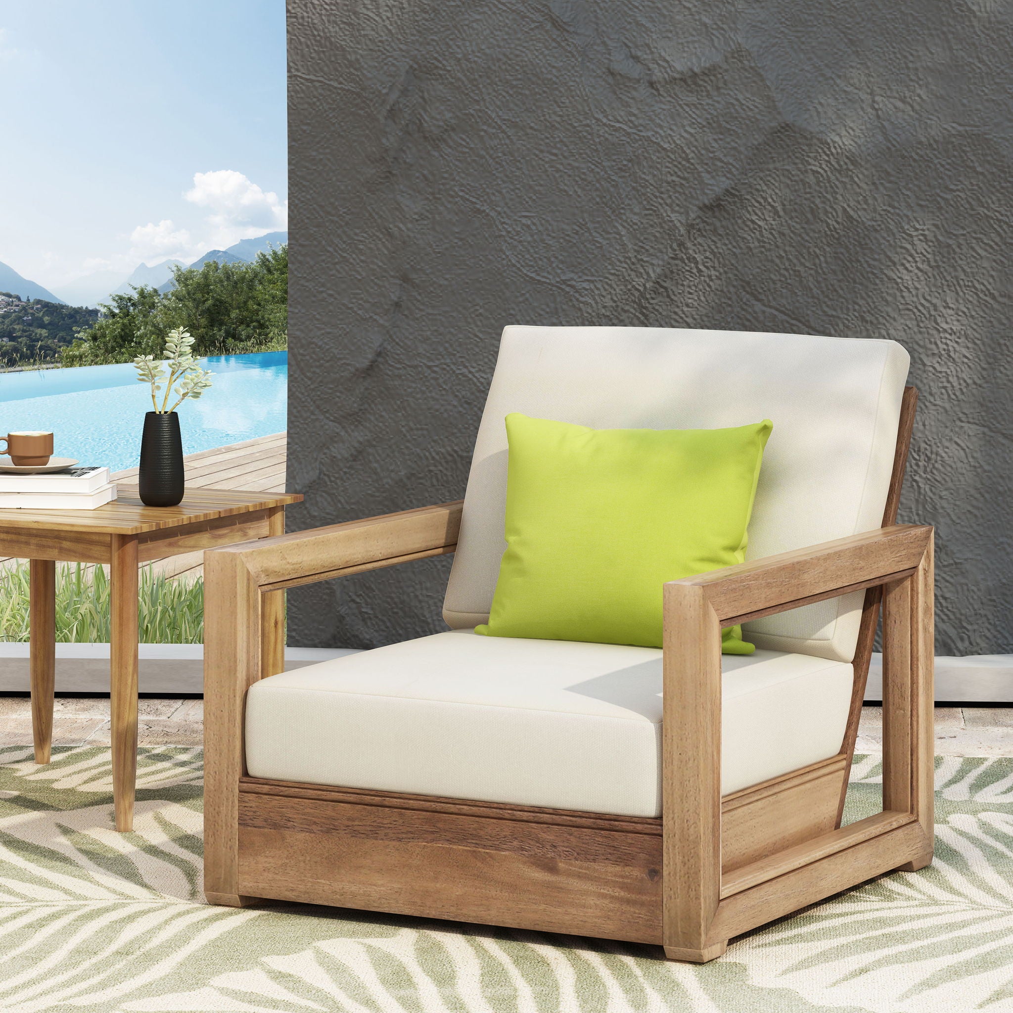 Outdoor Club Chair With Back And Seat Cushion - Brown