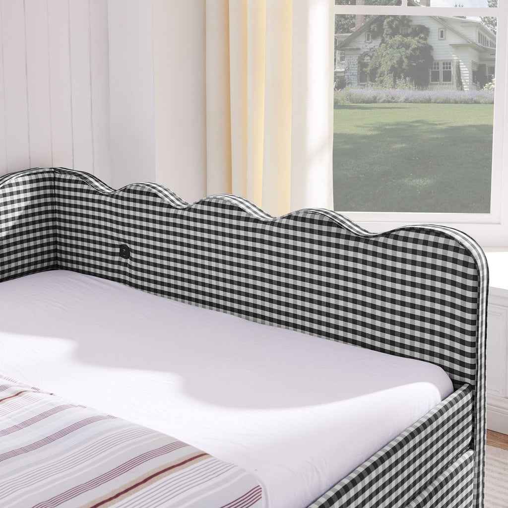 Gingham Daybed & USB Charging Port, Wave Shaped Design