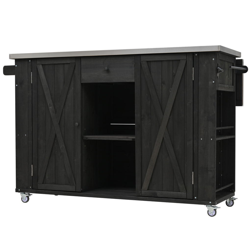 Outdoor Kitchen Island With Stainless Steel Top, Ample Storage Space, Towel And Spice Racks And A Bottle Opener