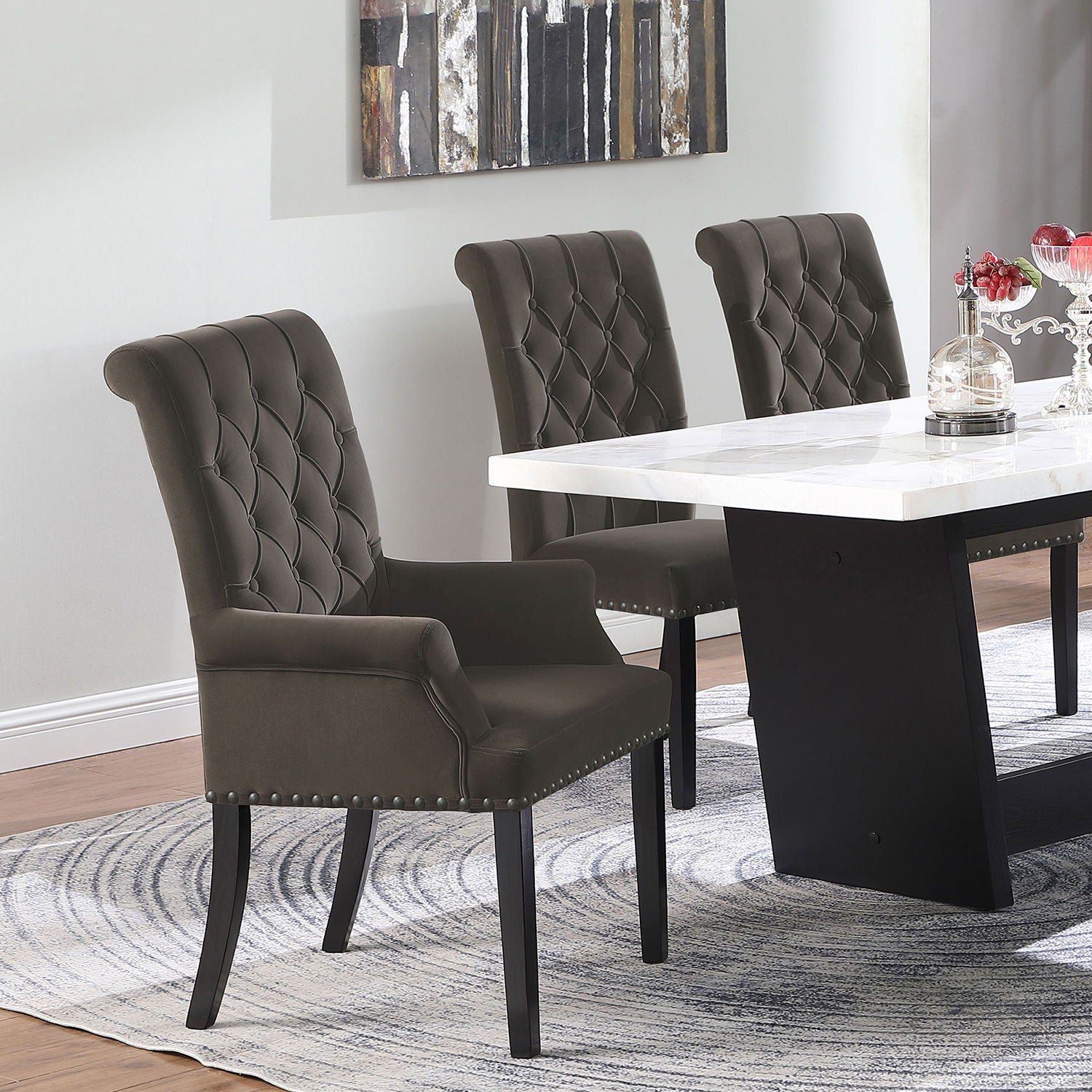 Norwich - Dining Arm Chair With Button Tufting And Rolled Top