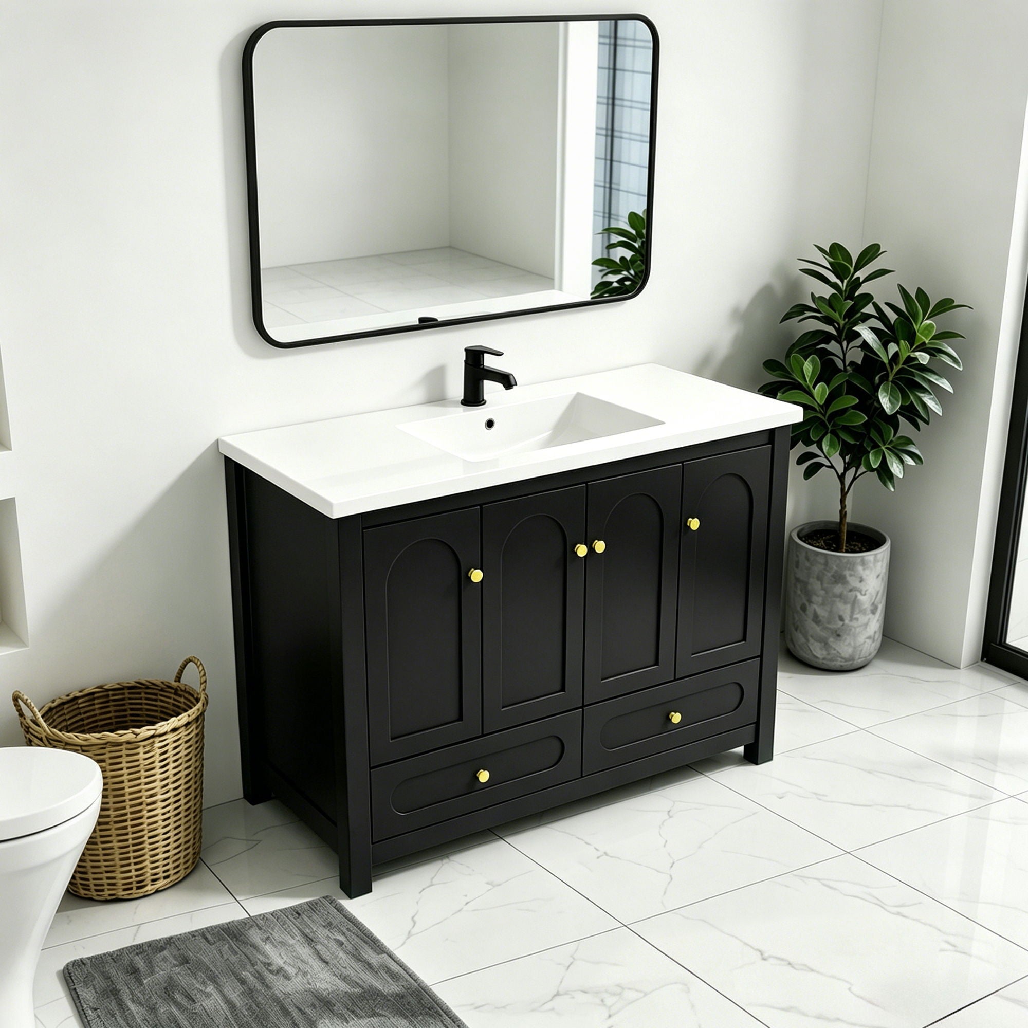 Bathroom Vanity With Sink Combo, 4 Soft Close Doors And 2 Drawers
