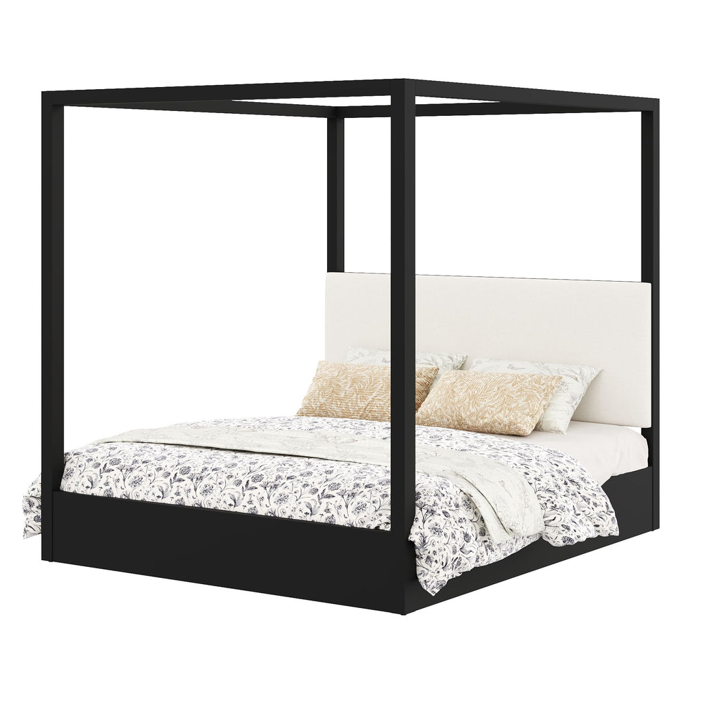 Canopy Platform Bed With Upholstered Headboard