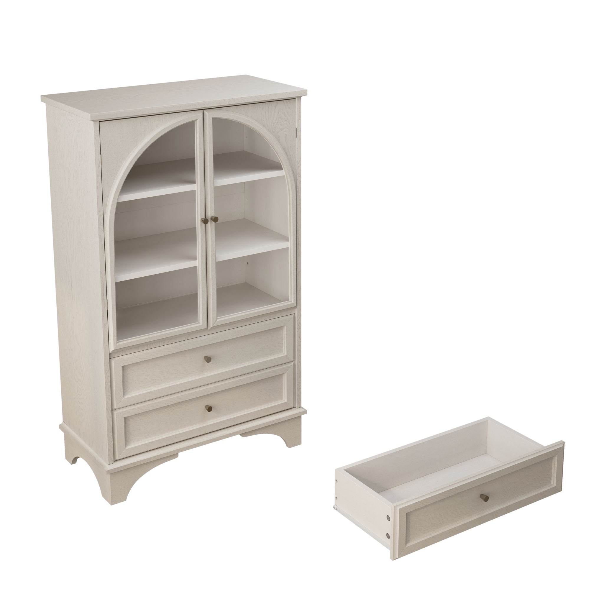 Glass Door Display Case With 2 Drawers And Adjustable Shelf