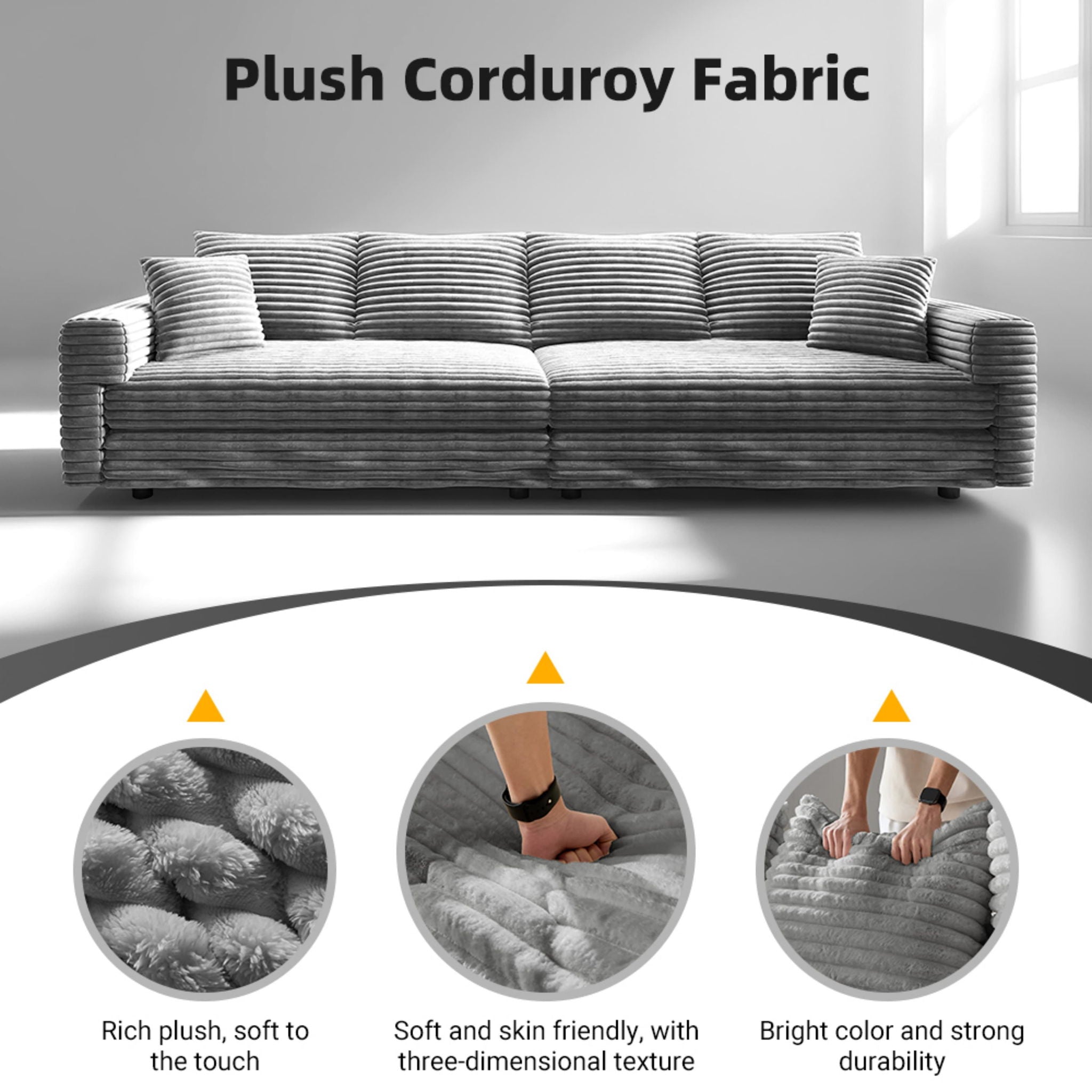 4 Seat Sofa, Modern Comfy Upholstered Sofa Cloud Couch, Deep Seat Couches With Soft Pillows