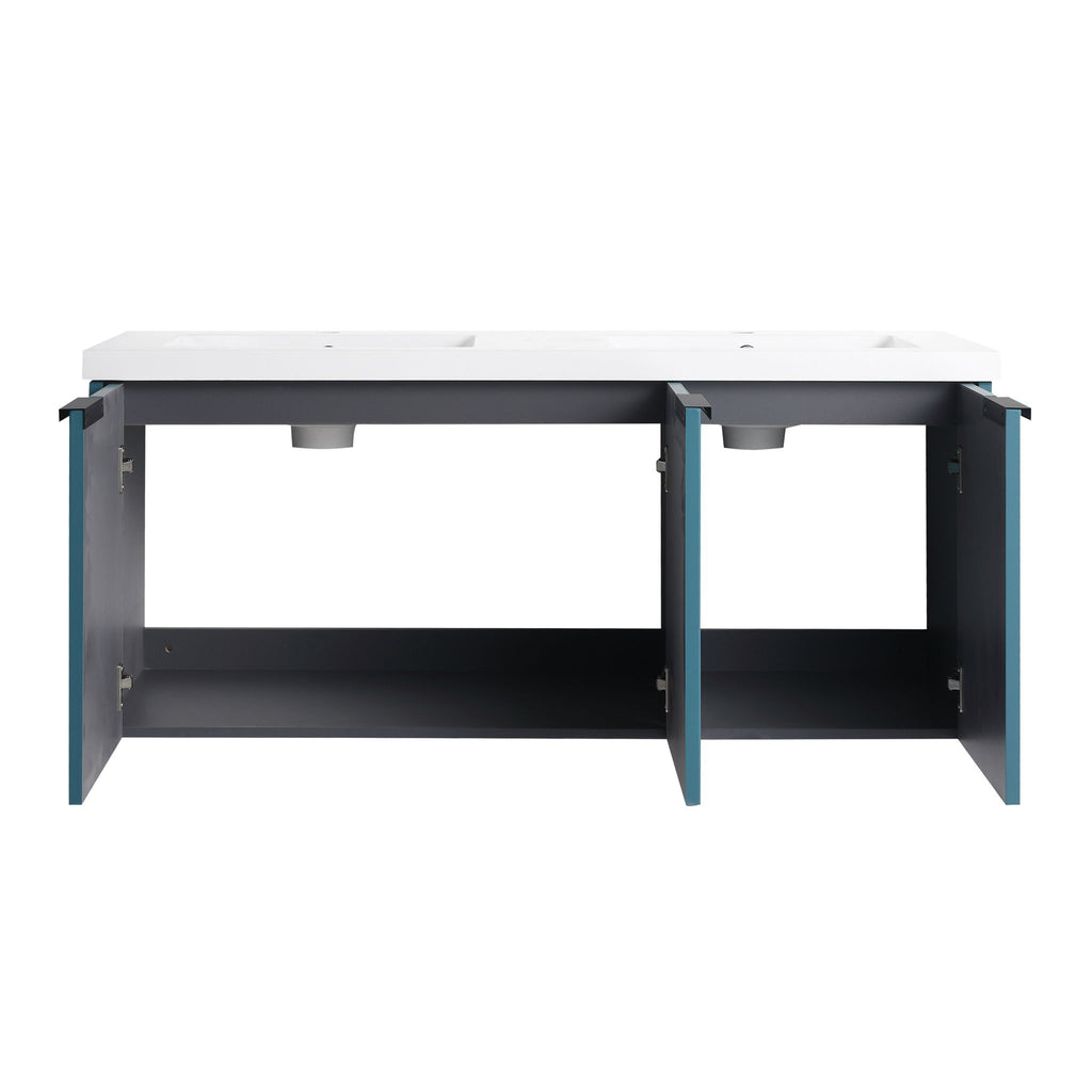 Contemporary Wall Mounted Bathroom Vanity With Resin Double Sink