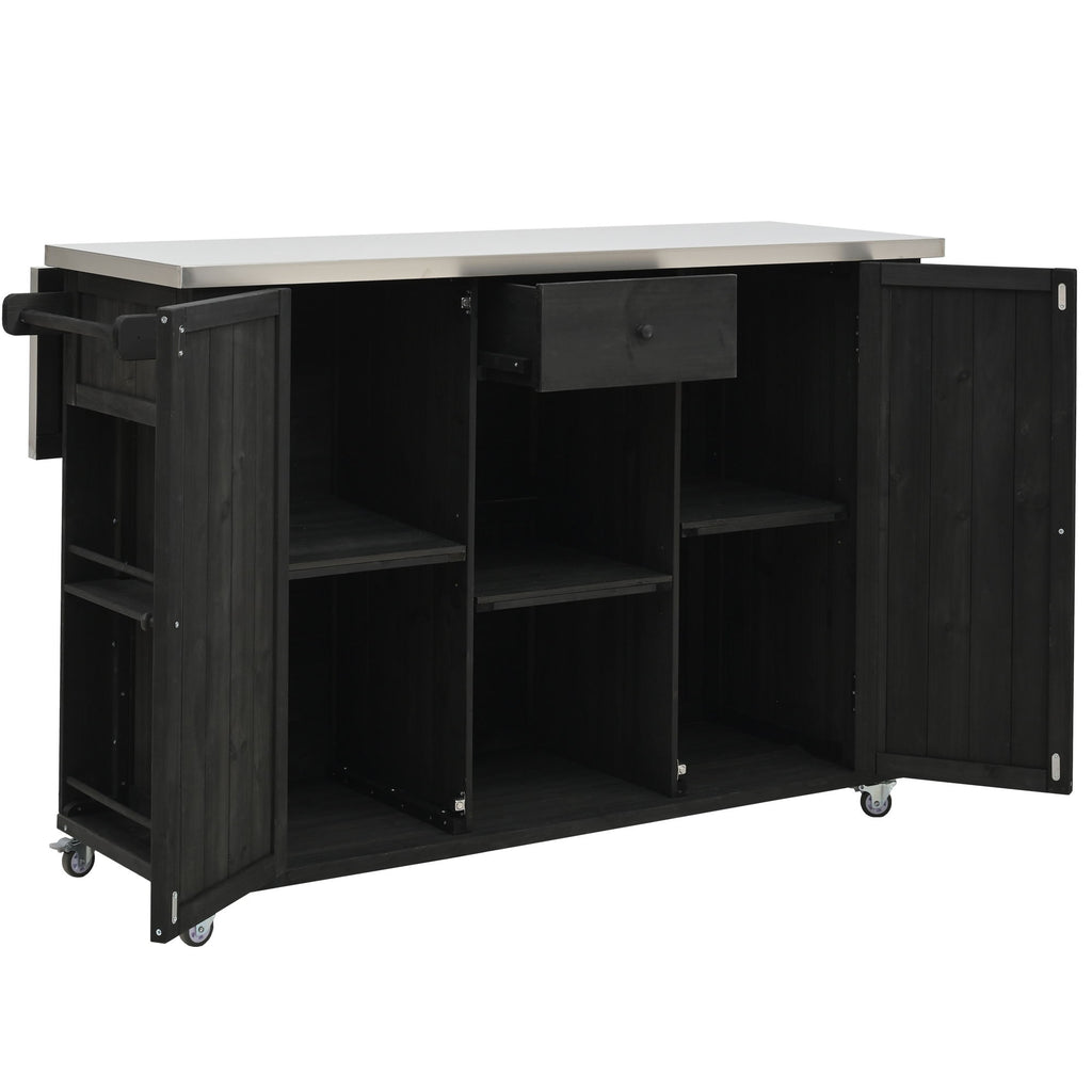 Outdoor Kitchen Island With Stainless Steel Top, Ample Storage Space, Towel And Spice Racks And A Bottle Opener